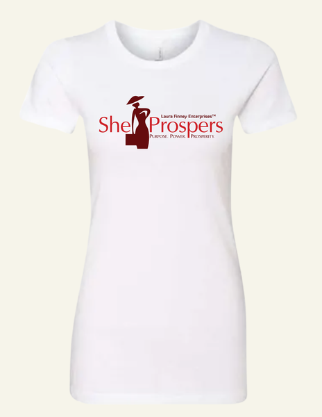 She Prospers Fitted T-Shirt-White